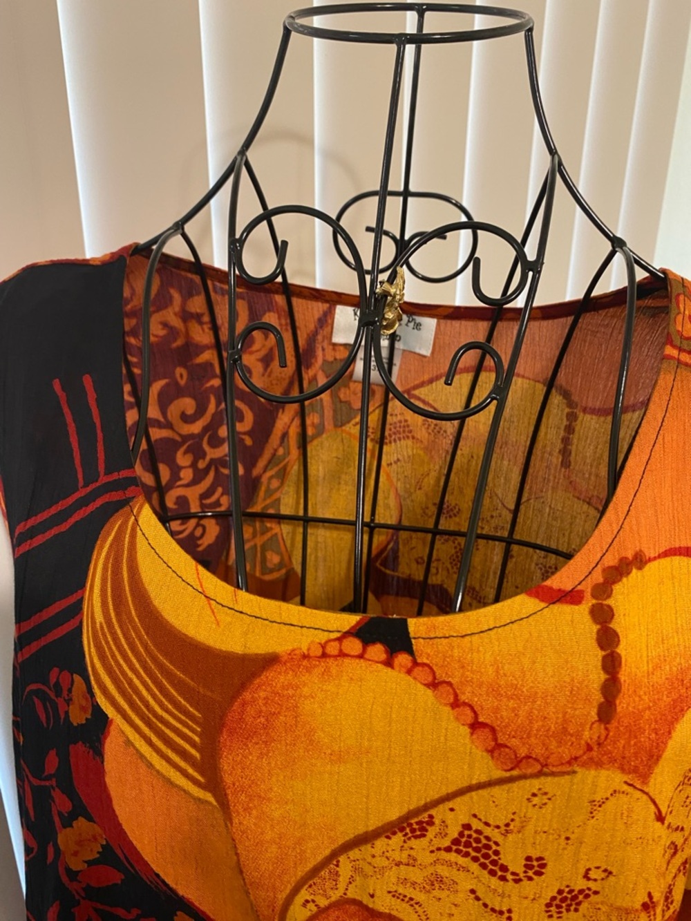Sleeveless Orange & Rust Patchwork Tank Top with Fringe - Picture 3 of 9